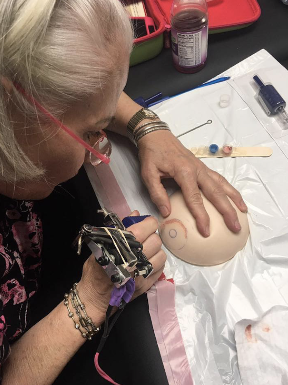 Vicky Martin 2017 review - Arkansas training day student on one of Vicky Martin's realistic life-like breast moulds